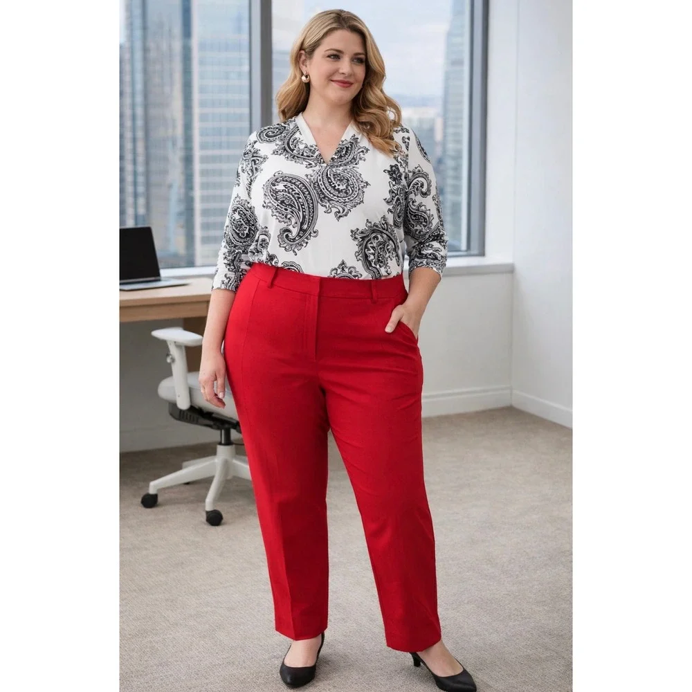 Michael Kors Samantha Red Ankle Pants Plus Size‎ 24W Straight Leg Trousers